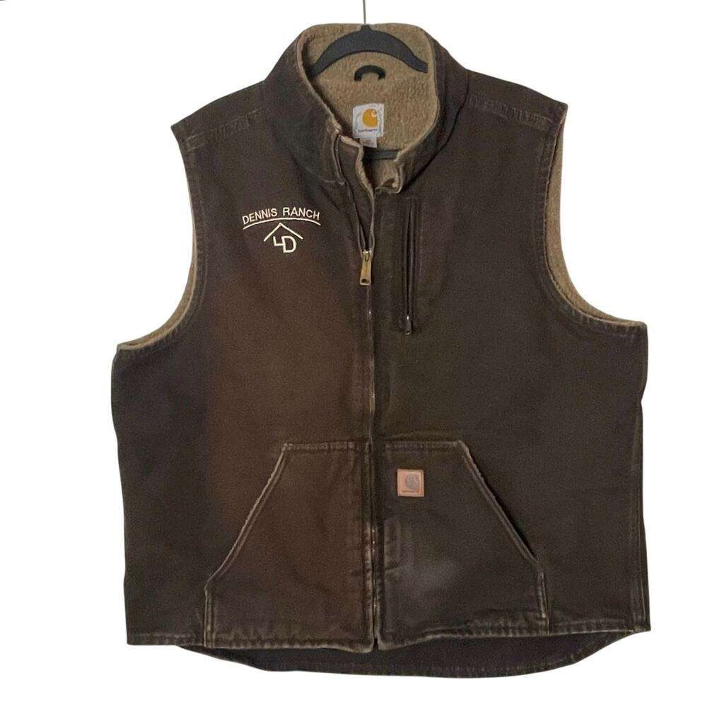 Carhartt V33 DKB Brown Sherpa Lined Canvas Vest Workwear Size XLT Dennis Ranch